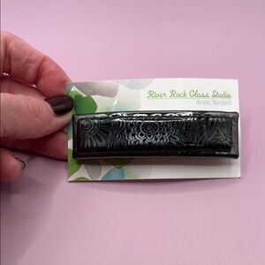 Glass sun and Mandala Handmade Hair Barrette Black and Silver